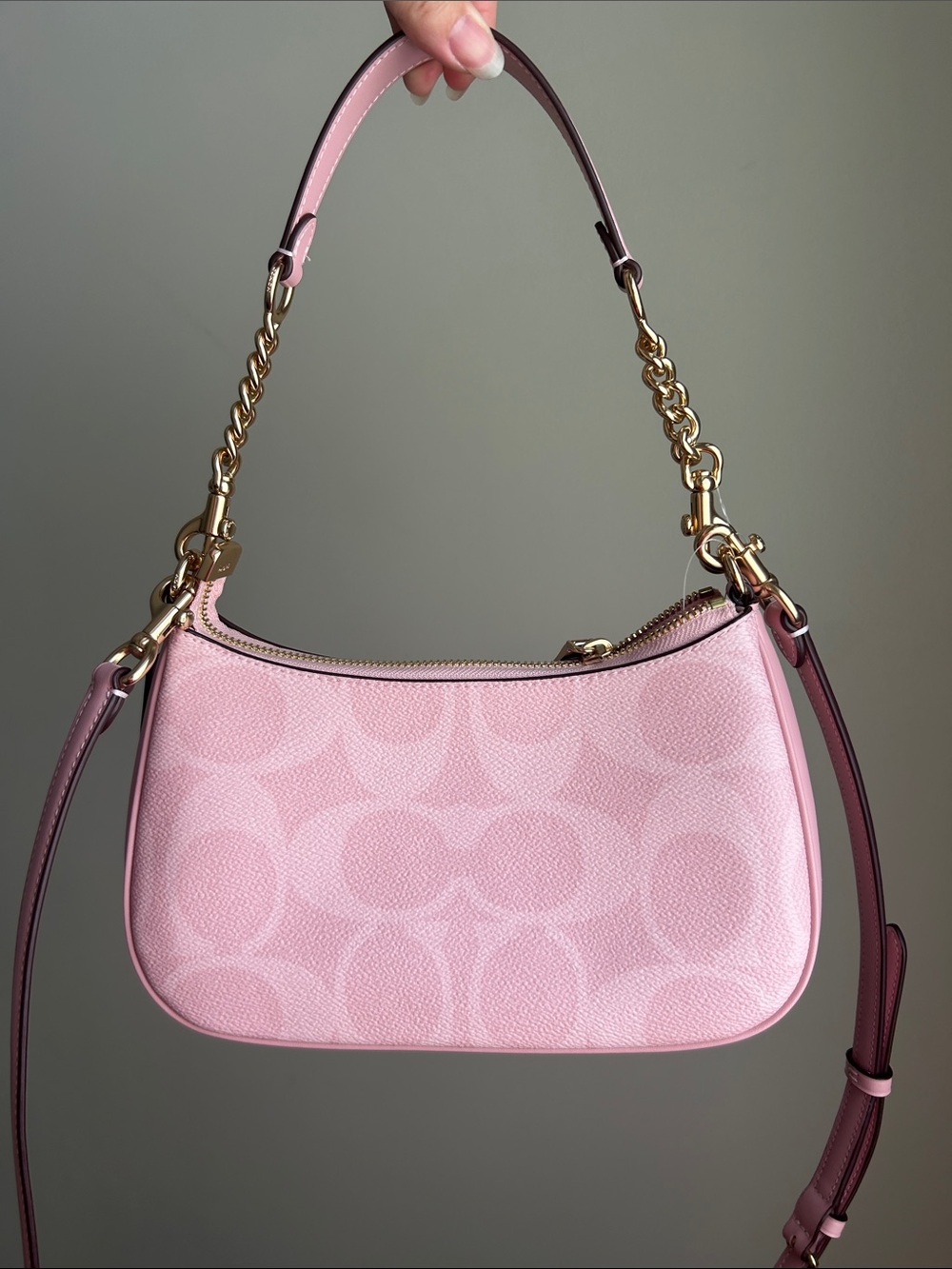 NWT Coach Teri Shoulder Bag In Signature Canvas, Powder Pink/Gold - Picture 5 of 9